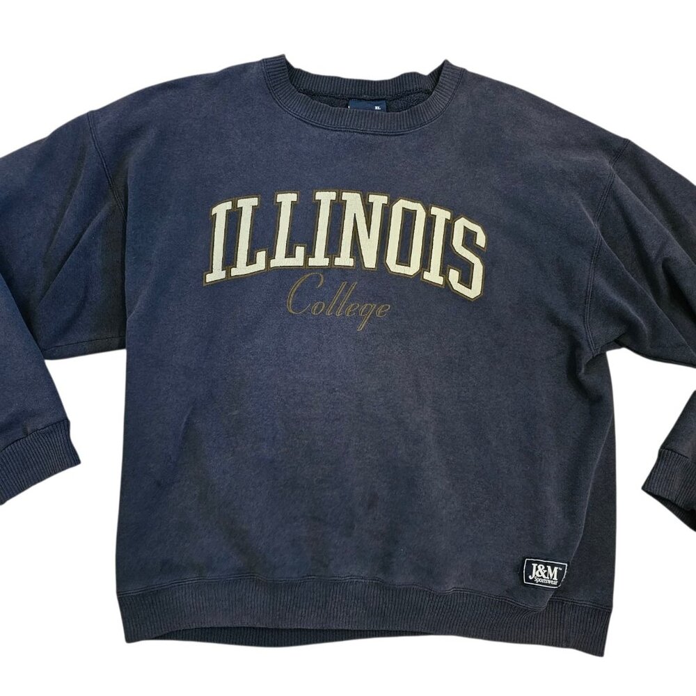 VTG 90s Illinois College Crewneck Sweatshirt Faded‎ Navy Blue Sz XL USA Made